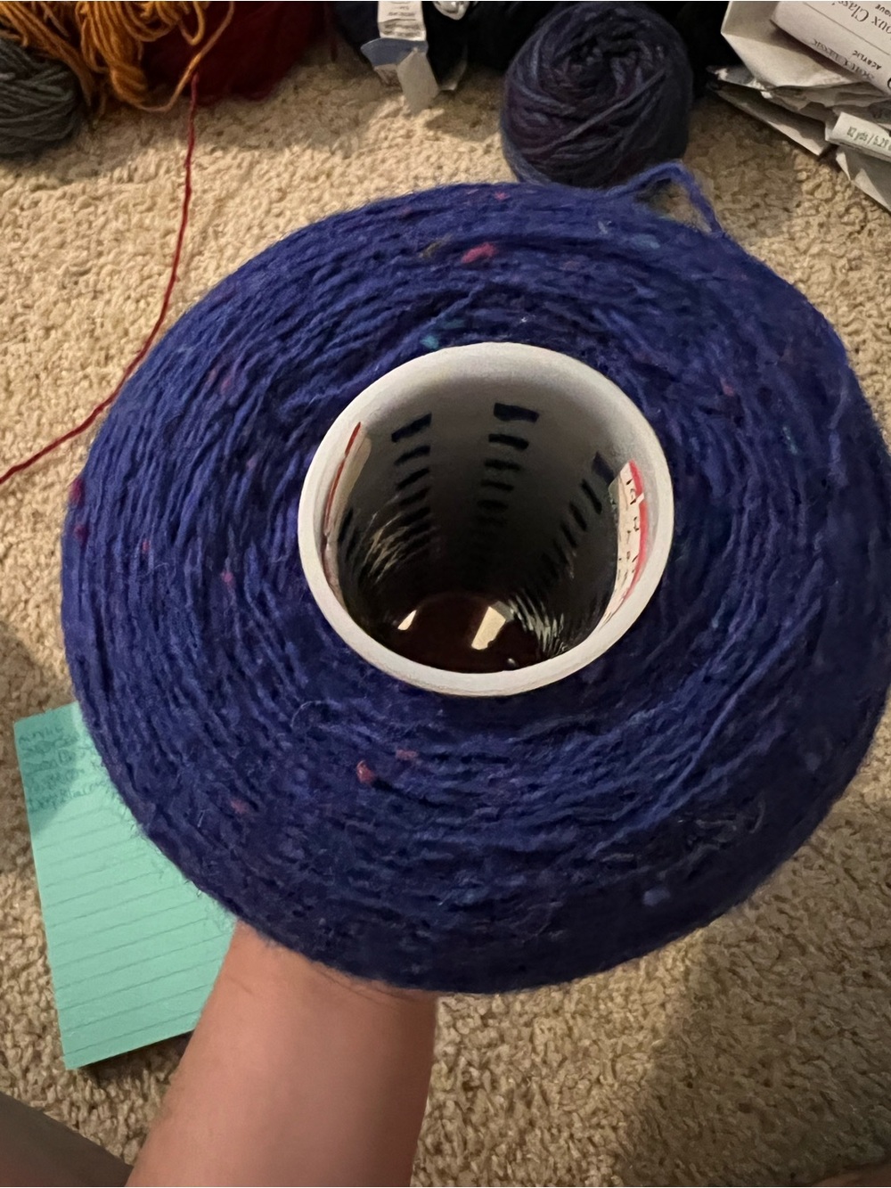 Bright Royal Blue Tweed Yarn Cone with Multicolor Flecks - Picture 2 of 3